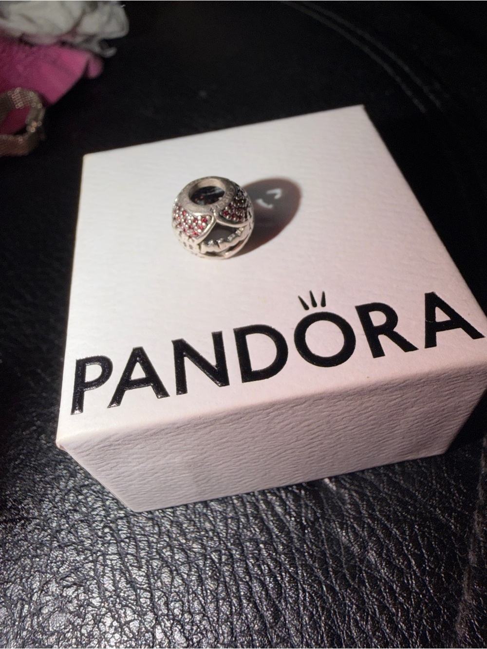DISNEY MINNIE MOUSE  PANDORA Sterling Silver Pink Pavé Heart Charm
